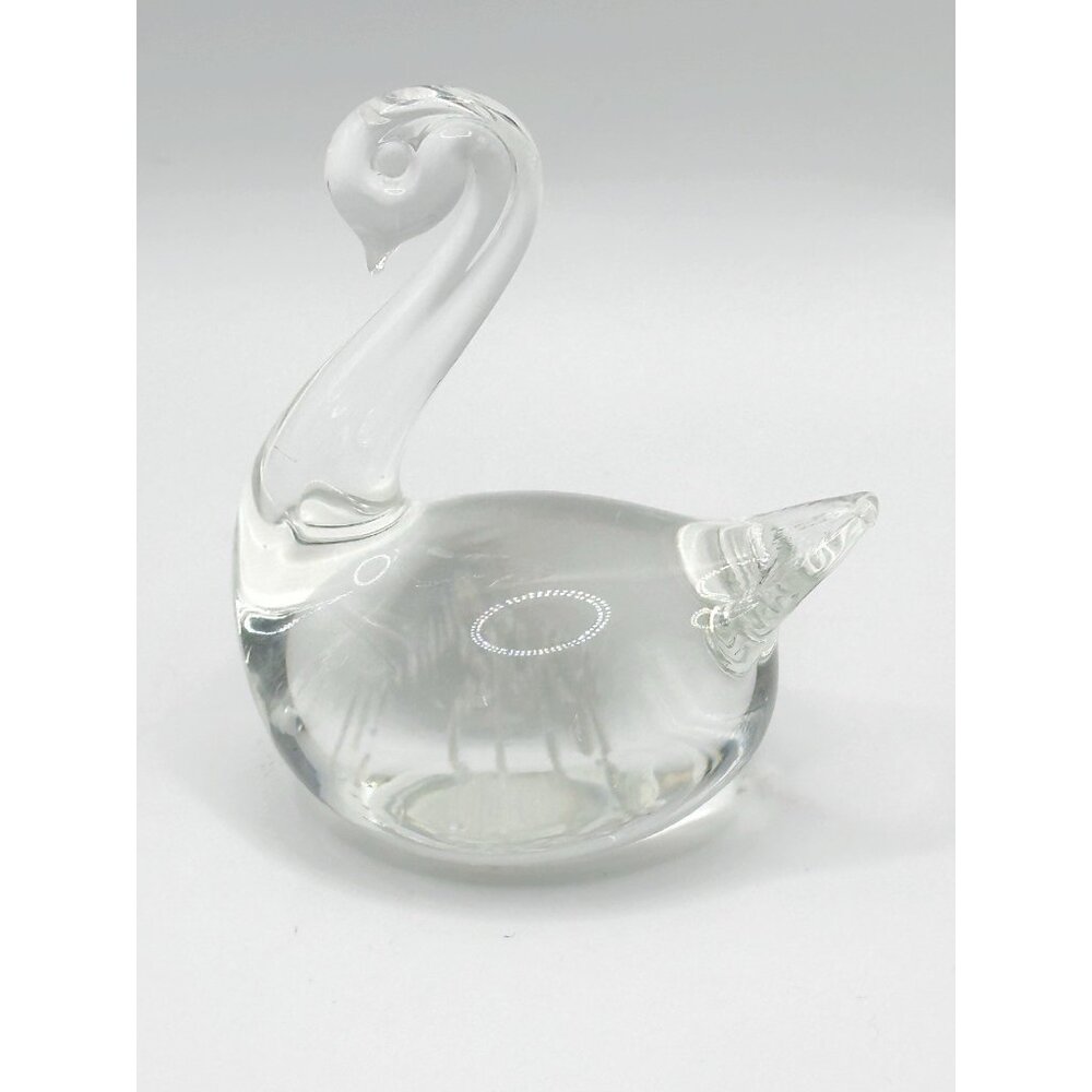Vintage Hand Blown Signed Art Glass Clear Swan Clear‎ Glass 2.5” 1993